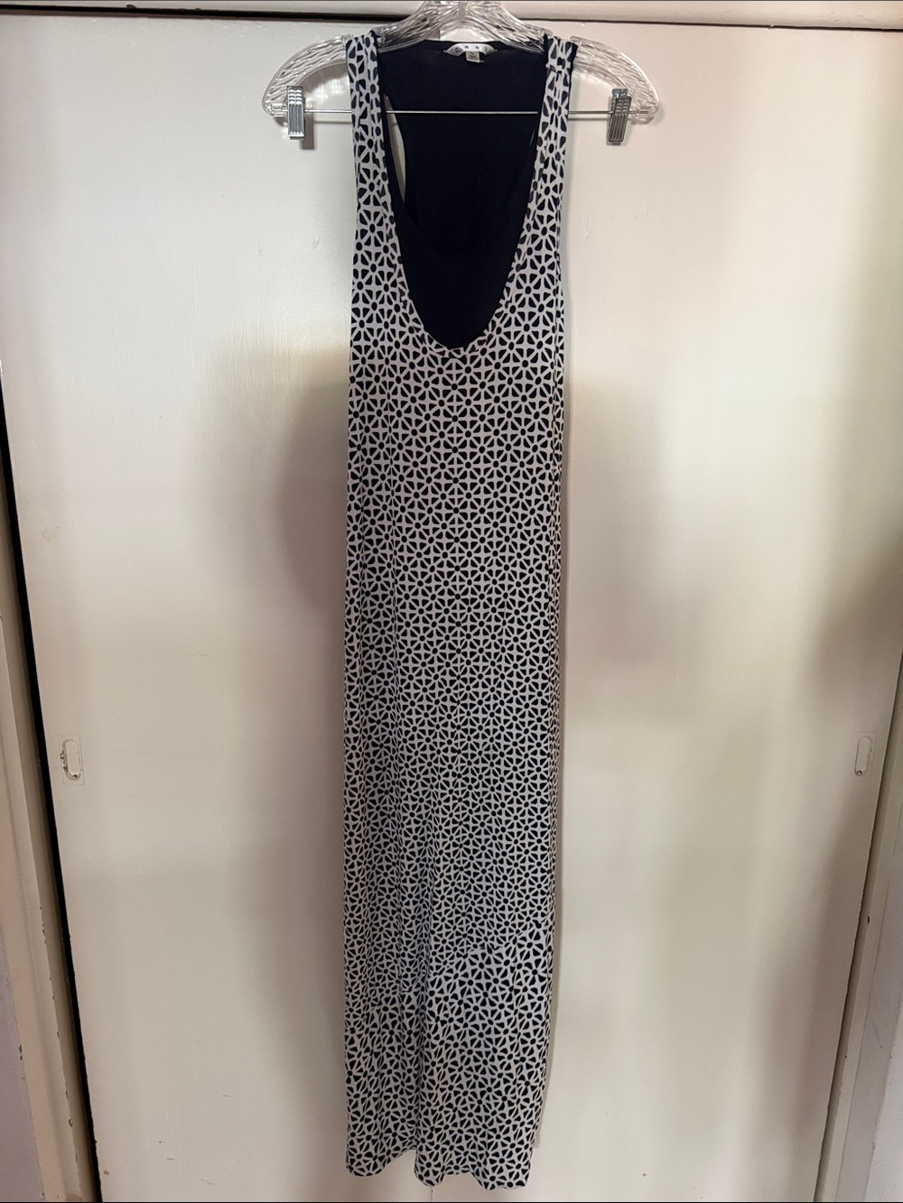 CAbi navy and White Patterned Maxi Dress